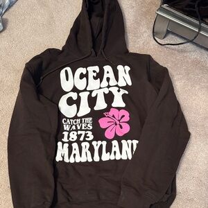 Brown Ocean City Hoodie with Pink Flower